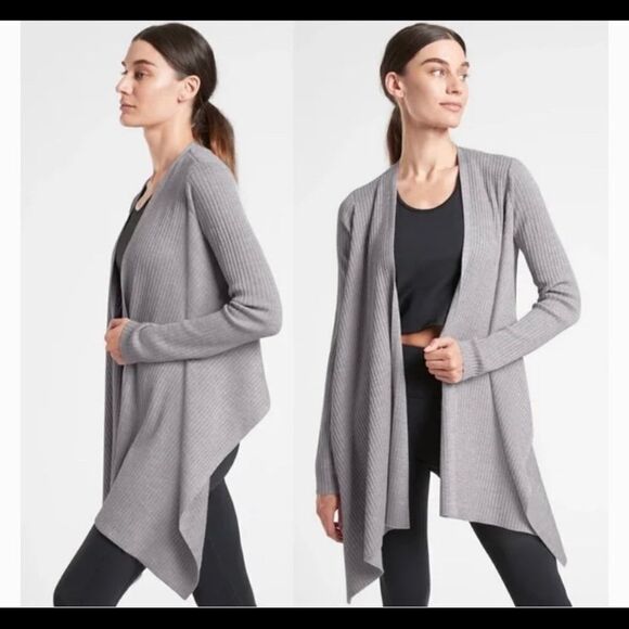 Athleta solstice wrap ribbed knit merino wool waterfall cardigan xs - Picture 1 of 8